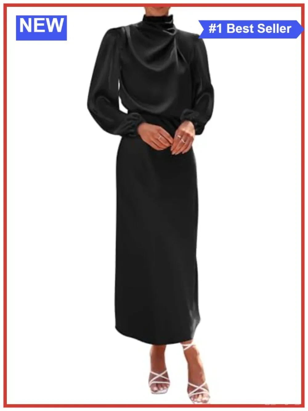 Satin Mock Neck Maxi Dress Long Sleeve Elegant Formal Bridesmaid A-line